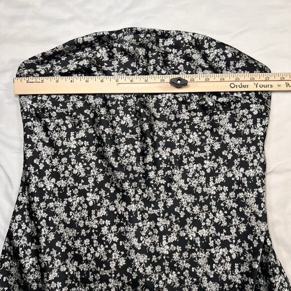 EXPRESS Dress Size L Black Sliver Floral Satin Strapless Midi Slip Lined Worn 1X - Picture 7 of 14
